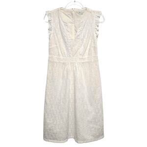 Boden White Eyelet Midi Dress Sleeveless V Neck Ruffle Detail 100% Cotton 10P